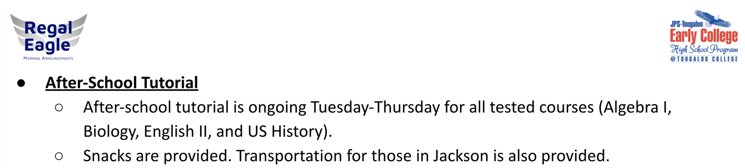JTECHS After School Tutorial Announcement